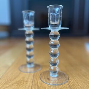 Set of 2 Vintage Glass Candle Holders, Imperial Glass Candlewick Pattern